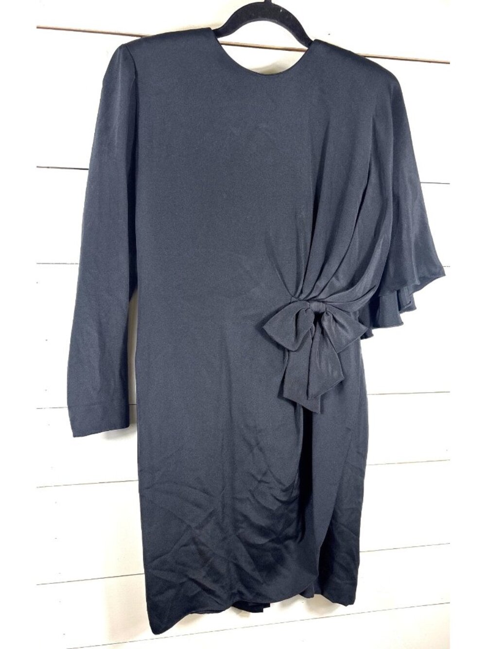 Vintage Pierre Cardin Black Silk Dress With Asymmetrical Overlay & Bow Detail Sz